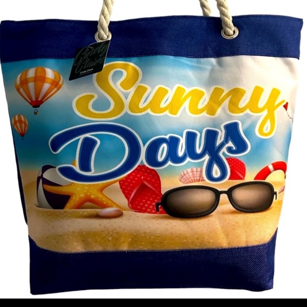 •NWT Cindy Claire Beach Bag Tote Sunny Days Braided Rope Handle Zipper